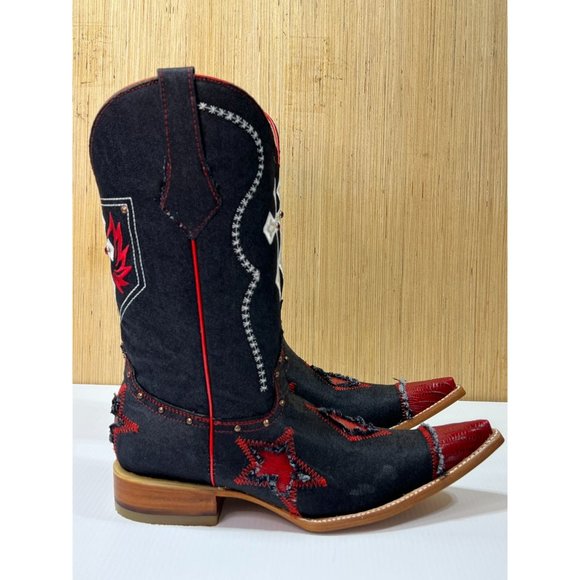 Arles Wester Collection - Men\'s Denim and Imitation Lizard Skink Boots Red/Blue main image 10